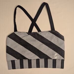 FP Movement Strapless Bandeau Bralette Gray Black Stripe Crossover Straps XS/S